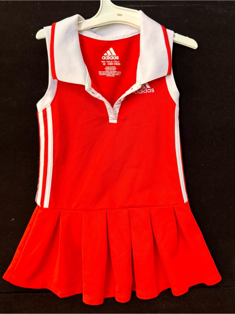 Adidas Toddler Red Sleeveless Tennis Dress with White Trim 12M